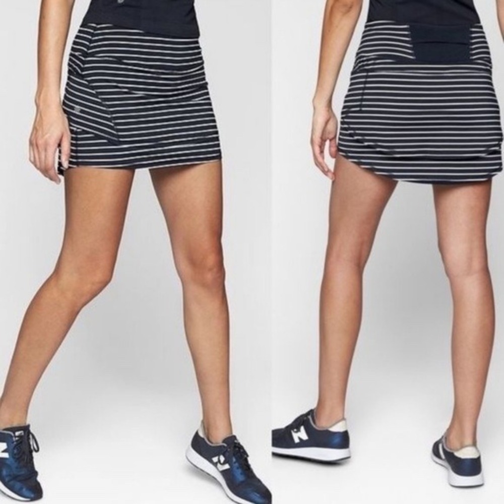 Athleta Navy White Striped Skort XL Athletic Tennis Golf Skirt with Shorts